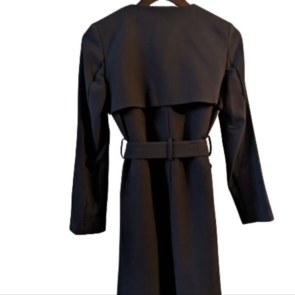 Black Marks and Spencer open front trenchcoat with d-ring belt size UK 8 petite - Picture 2 of 7
